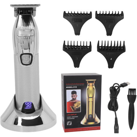 Tondeuse à Cheveux Rechargeable USB avec Affichage LCD - Kit de Coupe Argenté