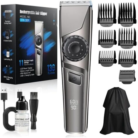 Tondeuse à cheveux sans fil avec chargement USB C, écran LED pour homme, étanchéité IPX6,  65 dB, ensemble de barbier professionnel homme la maison et salon coiffure Kit C -
