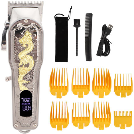 Tondeuse à Cheveux sans Fil Rechargeable USB, Silencieuse avec Écran LED et 8 Sabots de Guidage, Idéale pour Maison et Voyage