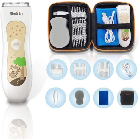 Tondeuse à cheveux silencieuse pour enfants, machine de coupe sans fil, rechargeable par USB, étanche, 3 peignes guidage (avec sac rangement) Avec Sac Rangement -