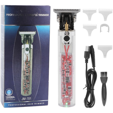 Tondeuse à Cheveux Transparente Élégante avec Câble USB et Brosse de Nettoyage pour Hommes et Enfants