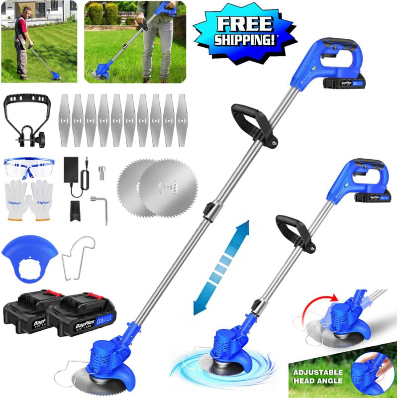 Tondeuse à gazon électrique Jardin Gazon résistant Débroussailleuse Weed Fraise 2PCS 1500 mAh Batterie