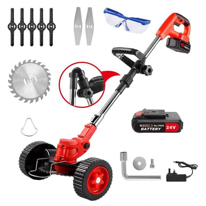 Tondeuse à gazon électrique sans fil, 21 v, avec batterie et trois lames, manche télescopique silencieux pour jardin, pelouse et ferme