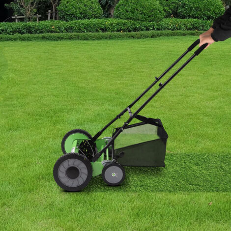 Tondeuse à gazon manuelle 20 pouces avec bac de ramassage, 5 lames, roues antidérapantes, hauteur réglable — Idéale pour pelouses et jardins