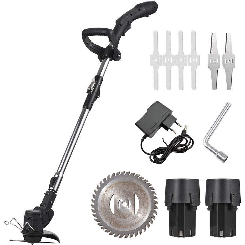 Tondeuse à gazon portable, manche rétractable 26,5 cm, 1 lame de scie en alliage + 4 lames en pvc + 2 lames en alliage, avec 2 jeux de batteries au