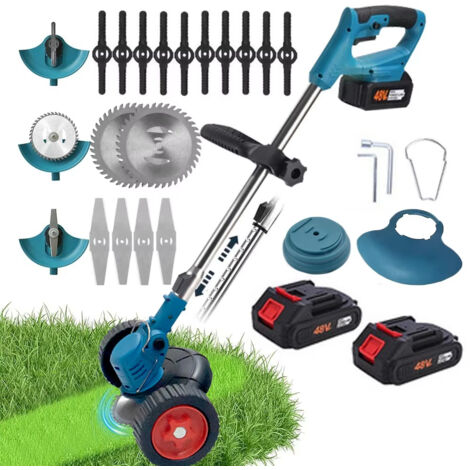 Tondeuse à Gazon Sans Fil avec 2 Batteries Coupe-Herbe Réglable Jardinage Portable