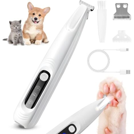 FITAGS Tondeuse à pattes pour chiens, tondeuse silencieuse pour poils de chat et de chien avec lumière LED, tondeuse professionnelle pour poils d'animaux pour le corps, les pattes, les yeux, les oreilles et