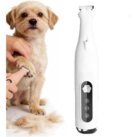 Tondeuse à pattes silencieuse pour chiens avec lumière LED, rechargeable par USB, idéale pour tailler les pattes des animaux de compagnie.