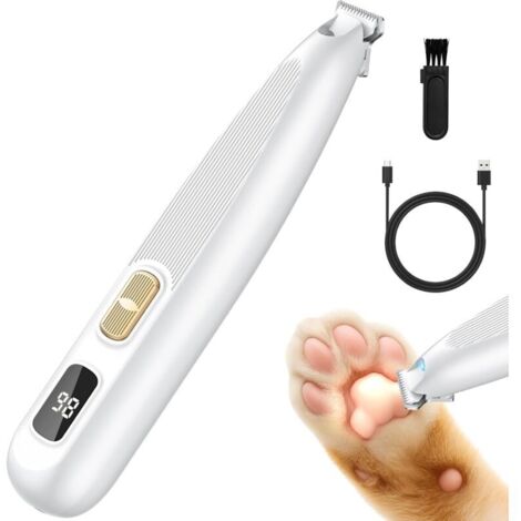 Tondeuse à pattes silencieuse pour chiens et chats, professionnelle, avec lumière LED, rechargeable par USB, pour le toilettage des pattes, des yeux, des oreilles, du visage et du corps.