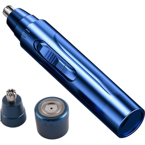 Tondeuse à Poils Nez Oreilles Électrique Double Tête Lames Rapides Acier Inoxydable Puissant Barbe Bleue