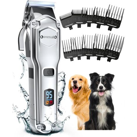 Tondeuse à poils pour chiens de haute qualité, tondeuse sans fil entièrement étanche IPX7, adaptée aux longs et épais Argent -