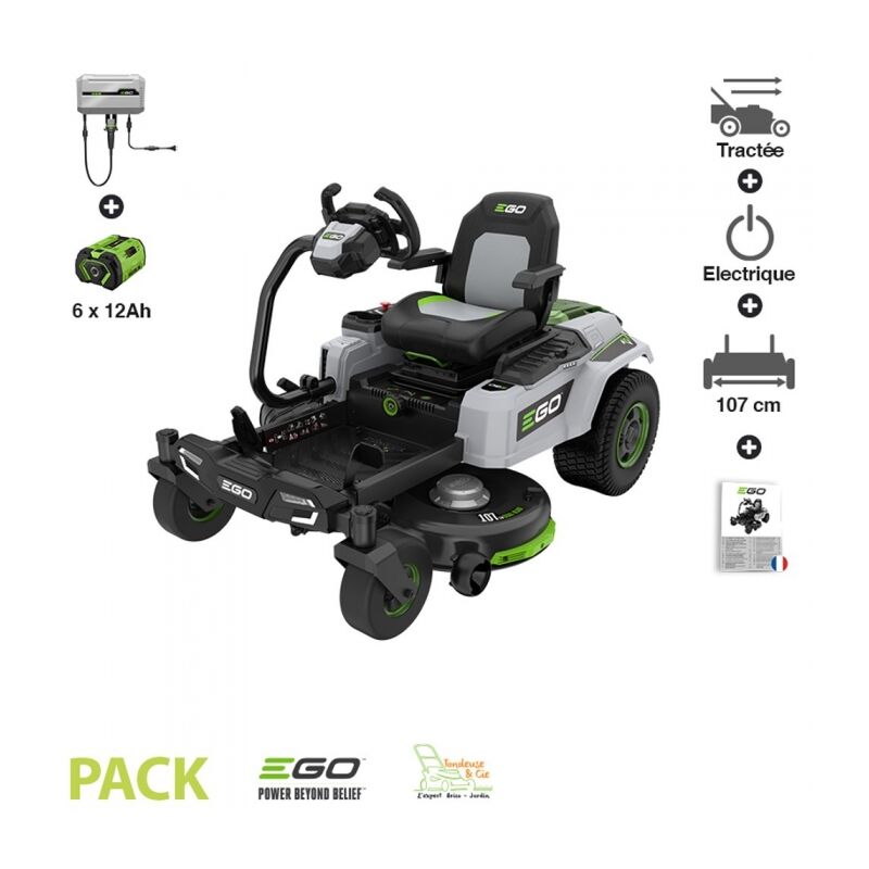 Ego Power+ - Tondeuse Autoportée électrique Zturn ZT4201ES, jusqu'à 10000m2 en une seule charge avec 6 batteries 12Ah