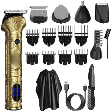 Tondeuse Barbe Cheveux IPX7 Étanche Rechargeable Portable Kit Toilette Homme pour Corps Visage Nez