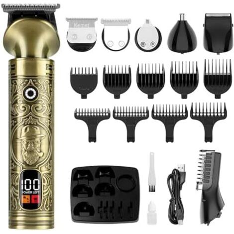 Tondeuse Barbe Homme Cheveux Hommes Professionnel 6 Têtes de Coupe pour Couper Cheveux, Barbe, Poils du Corps, Finition Nez Rasoir Electrique Ecran LED -