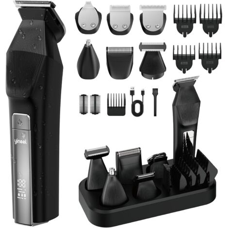 Tondeuse Barbe Homme, Cheveux Hommes sans Fil, 6-en-1 pour Cheveux/Corps/Nez/Barbe/Moustache/Contours, Rasoir Électrique avec Charge Type-C, Étanche IPX7, Cadeau Homme (Noir) -