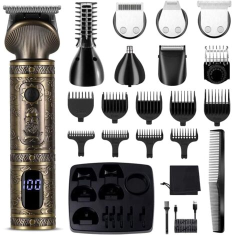Tondeuse Barbe Homme Cheveux Professionnelle Avec Lame en T de Coupe Chauve 0 mm Rasoir électrique Corps Précision pour Nez 7 1 Bronze -