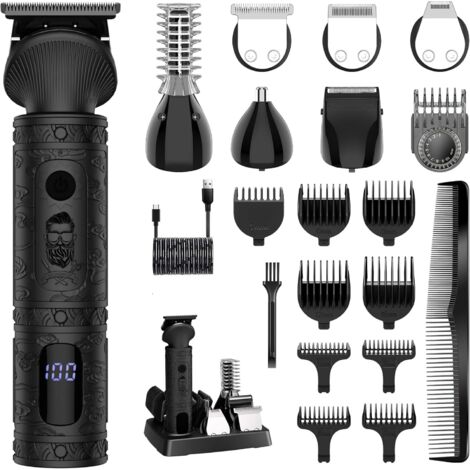 Tondeuse Barbe Homme Cheveux Professionnelle Avec Lame en T de Coupe Chauve 0 mm Rasoir électrique Corps Précision pour Nez 7 1，Noir Noir -