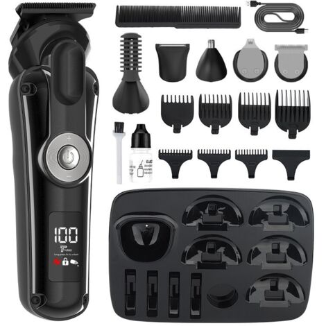 Tondeuse barbe homme  – LED – Rasoir Électrique Visage et Corps – Tondeuse Cheveux Polyvalente – USB-C – Autonomie 120 min – Support Organisateur Sans Fil