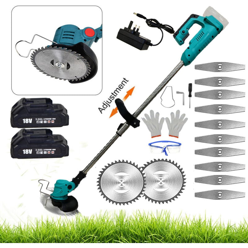 Coupe-bordure à batterie,Tondeuse à batterie, remplacement Compatible avec la batterie Makita, avec 2 3.0ah batteries + chargeur, guide télescopique