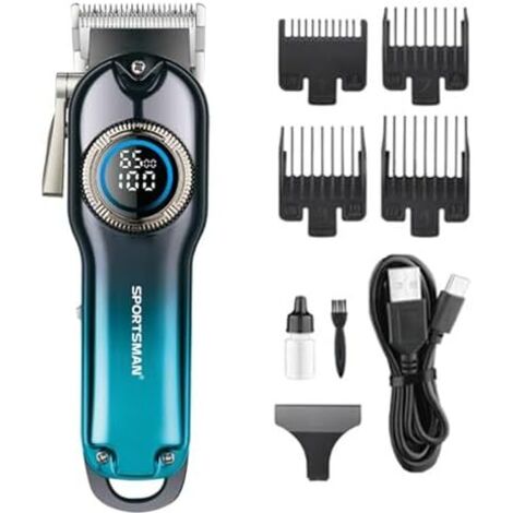 Tondeuse Cheveux Électrique, Moteur Haute Puissance, Affichage Numérique Intelligent LED, Chargement Rapide USB, Autonomie de 150 Minutes, Kit Coupe sans Fil (Bleu) -