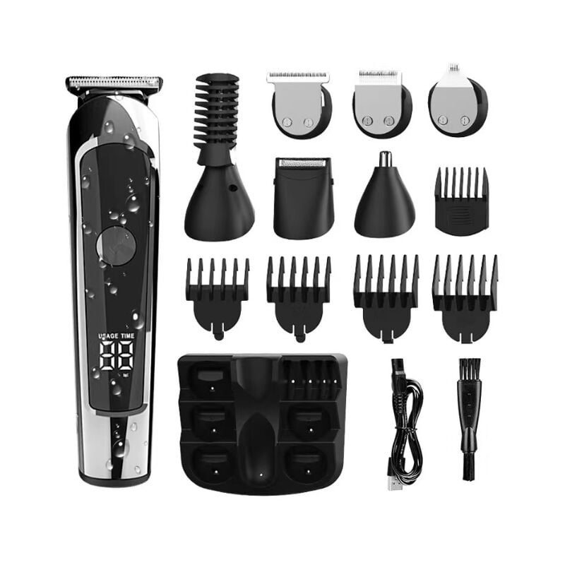 Tondeuse Cheveux Homme Professionnel,6 en 1 Tondeuse Barbe Nez Oreilles Cadeau Homme,Rasoir Electriques Étanche avec Peignes de Guidage et Écran à