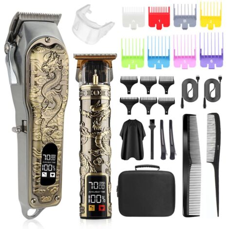 Tondeuse Cheveux Homme Professionnelle, Tondeuse Barbe Sans Fil Electrique pour Enfants Adultes, avec 14 Peignes de Guidage, Doré