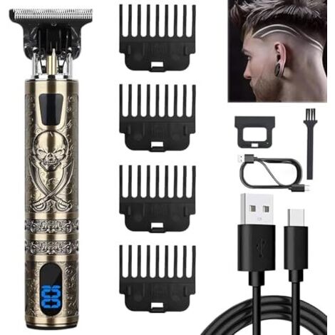 Tondeuse Cheveux Hommes, Barbe et Homme – Professionnelle IPX7, Lame T Zéro écart, 4 Peignes (1.5-4mm), Rechargeable USB pour Coupe Précise (pirate) Pirate -