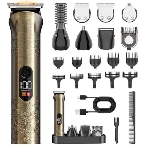 Tondeuse Cheveux Hommes, Kit Professionnel 17-en-1 avec Barbe Homme et Écran LCD ainsi que Finition Zero Gapped Rechargeable USB-C pour un Soin du Corps Complet -