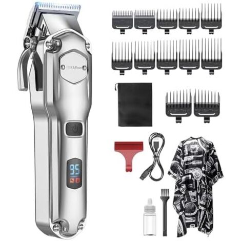 Tondeuse cheveux hommes, tondeuse à pro sans Fil, IPX7 Étanche, Recharge USB, Coupe Barbe & Cheveux Homme avec indicateur LED Argent -