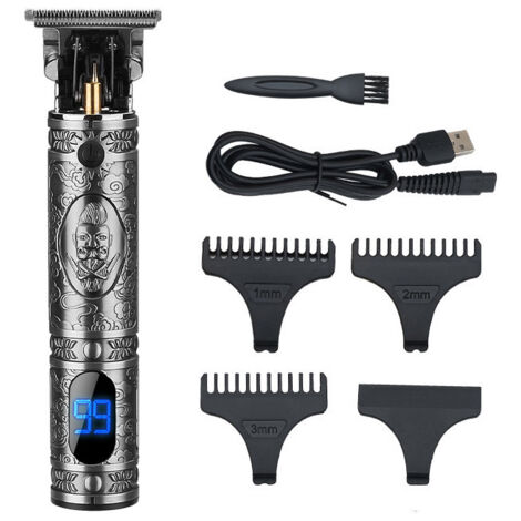 Tondeuse Cheveux Hommes,Tondeuse Barbe Electriques Professionnelle, Sans Fil Tondeuse à Cheveux Rasoir Barbe Tondeuse Kit, Écran à LED, Rechargeable USB, Silencieuse pour Usage Domestique(Gris)