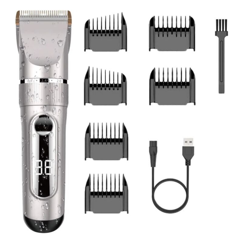 SNQ - Tondeuse Cheveux Professionnelle IPX7 Tondeuse à Cheveux lcd de Lame Céramique avec Peigne de Réglage Motorisé 3/6/9/12 mm Imperméable