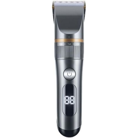 Tondeuse cheveux professionnelle rechargeable étanche IPX7 avec lame céramique LCD peigne ajustable 3 6 9 12 mm pour maison salon coiffure argent