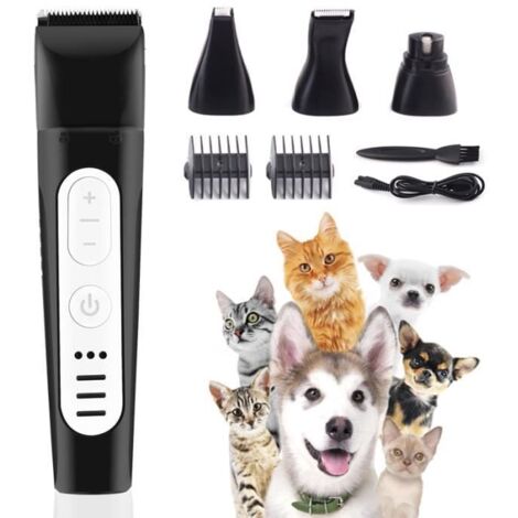 Tondeuse Chien Chat Professionnelle - 4 en 1 - Tondeuse Animaux Electrique sans Fil Rechargeable avec 2 Peignes Adaptables - Noir