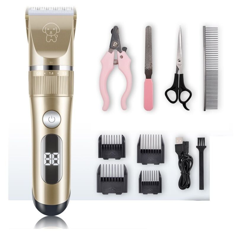 Tondeuse Chien IPX7 Professionnel Sans Fil Détachable Tondeuse pour Chien Lames en Céramique Ecran lcd Charge Rapide Rasoir Chien Lame Détachable et