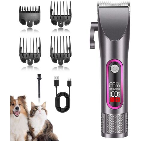 Tondeuse Chien, Professionnelle Poil Long Epais Tondeuse, Chat faible bruit pour tailler, avec Ecran LCD et 4 Accessoires de Peigne