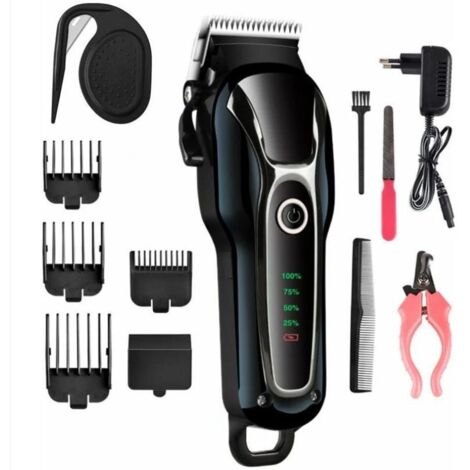 Tondeuse Chien Professionnelle, Tondeuse Chien Poil Long Epais Electrique sans Fil Kit, Tondeuse Animaux Chien Chat Professionnelle, Pet Grooming Kit, Lame Tranchante Sûre, Faible Bruit, Écran LCD，Cou