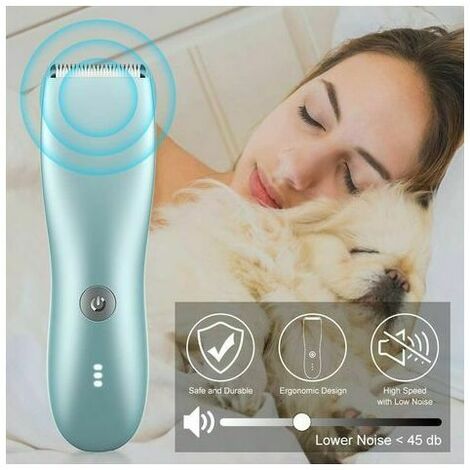 Tondeuse Chien, Tondeuse Animaux Professionnelle Silencieuse Kit Toilettage Chien Électrique sans Fil, Bruit Inférieur à 45dB & Étanche, Tondeuse Chat Rechargeable avec 2Peignes pour Animaux