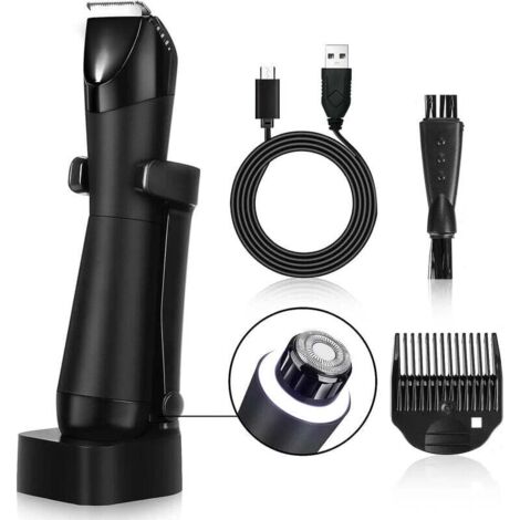 Tondeuse Corps Homme, 2 en 1 Rasoir Corps Homme IPX7 Étanche, Tondeuse Intime Homme avec Lames Céramique Anti-Coupure, Sabot Réglable, Socle de Recharge-Cadeau Homme pour Mari, Amis, Papa