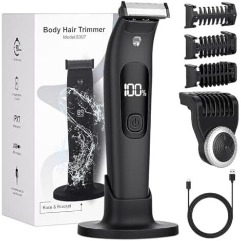 Tondeuse Corps Homme,Tondeuse Intime Homme avec écran LED,Rechargeable par USB-C,IPX7 Rasoir Étanche Wet & Dry pour Aisselles,visage,maillot,poils -