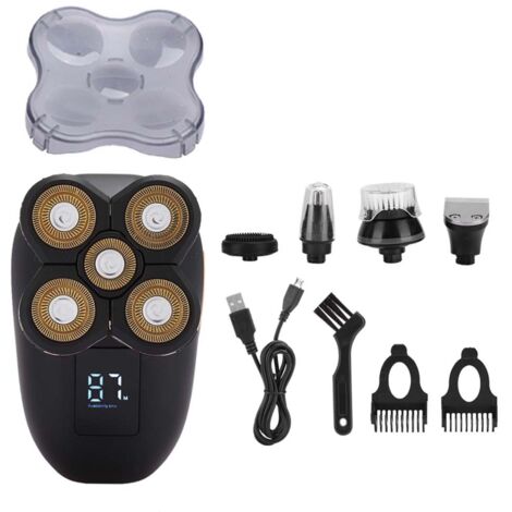 Tondeuse Électrique 5 en 1 Imperméable avec Coupe-Barbe, Épilateur Nez et Nettoyeur Visage