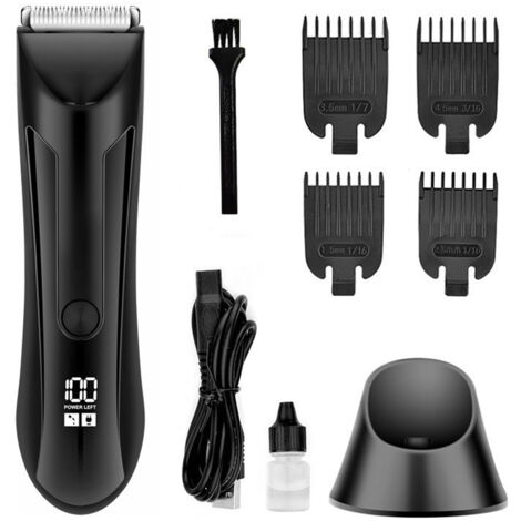 Tondeuse Électrique Étanche pour Homme - JINFGERNE - Lame en Céramique Remplaçable, Autonomie de 90 Minutes, Station de Charge USB, Idéale pour le Rasage du Corps et des Zones Sensibles