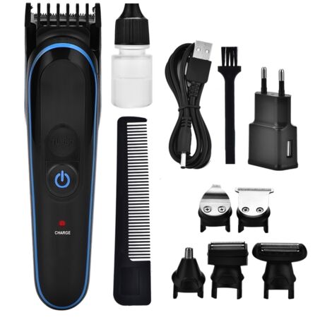 Tondeuse Électrique Multifonction pour Barbe, Nez et Corps avec Tête Lavable et Prise UE