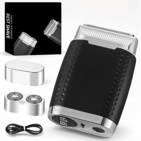 [Tondeuse électrique] Nouveau modèle portable rechargeable USB-C - Rasoir rotatif alliage zinc corps intégral lavable IPX6 - 11 000 RPM avec tête magnétique 2-en-1 (foil et rotary)