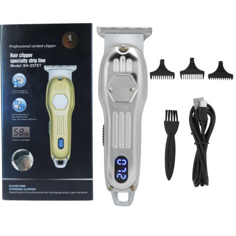 Tondeuse Électrique Professionnelle avec Écran LCD pour Coupe de Cheveux Précise - Argent