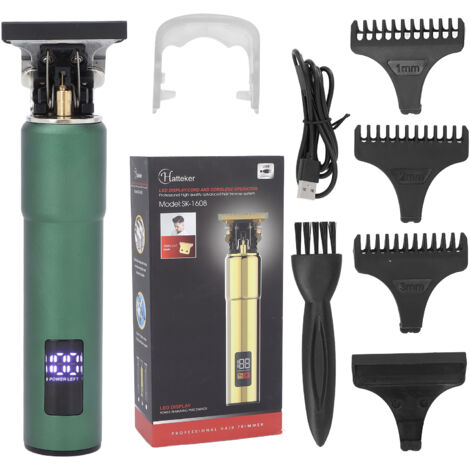 Tondeuse Électrique Professionnelle Sans Fil Rechargeable avec Affichage LCD pour Hommes - Kit de Coupe Vert Noir