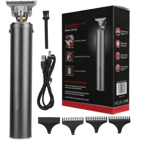 Tondeuse Électrique Rechargeable en Forme de T pour Coupe de Cheveux, Couleur Argentée