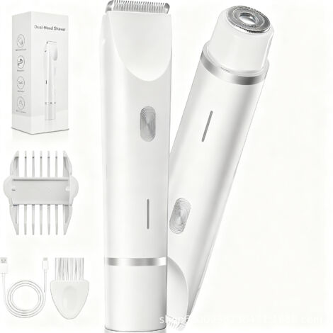 Tondeuse Épilateur Double Tête pour Femme - Rasoir Étanche pour Zones Intimes et Maillot – 2 Têtes Incluses Hypoallergénique, Sans Douleur et Utilisation Sous l’eau IPX7