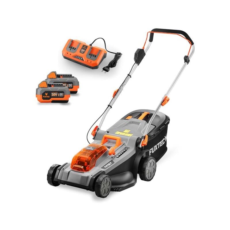 Tondeuse gazon batterie 40V (2X20V) Fuxtec FX-E2RM37 - largeur 37cm 2 batteries Li-Ion 4Ah, double chargeur 2,4A, bac 40L