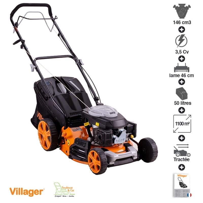 Villager - Tondeuse à gazon mulching tractée 146cc 4 en 1 coupe 46cm Prime 4111T