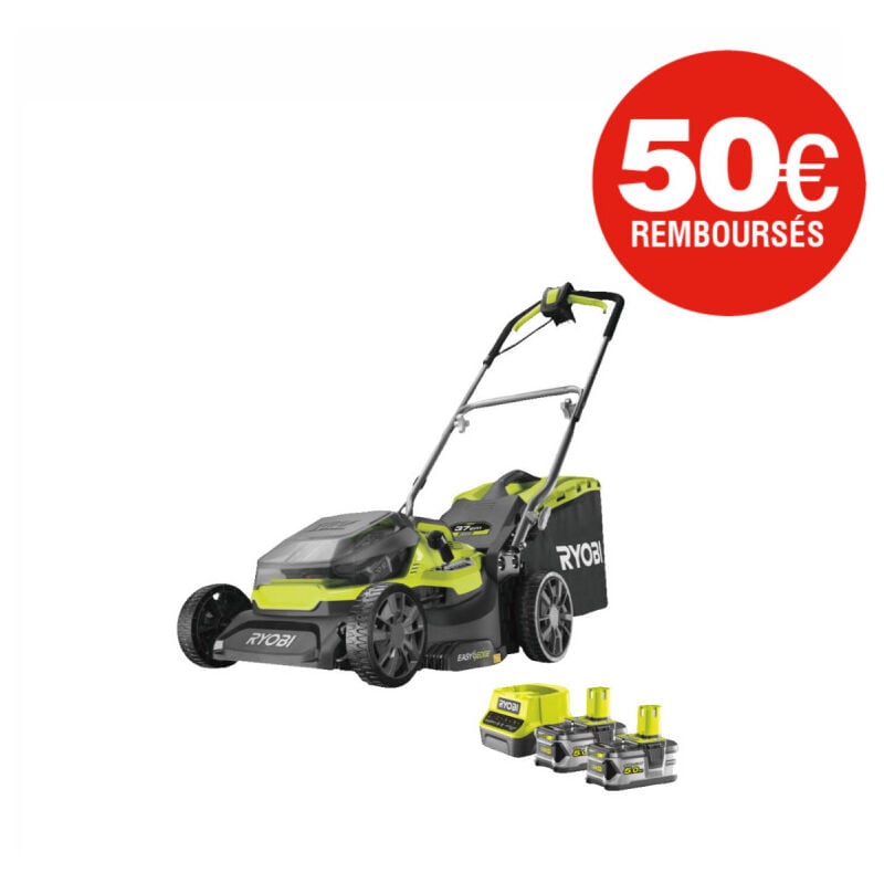 Tondeuse hybride Ryobi 36V LithiumPlus coupe 37cm - 2 batteries 5,0 Ah - 1 chargeur rapide RY18LMH37A-250